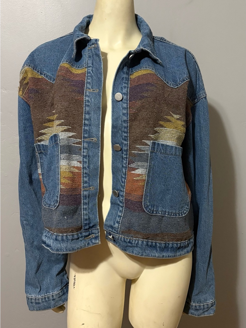 MISS SPARKLING Blue Denim & Southwest Design Jacket Women's Long Sleeve XL